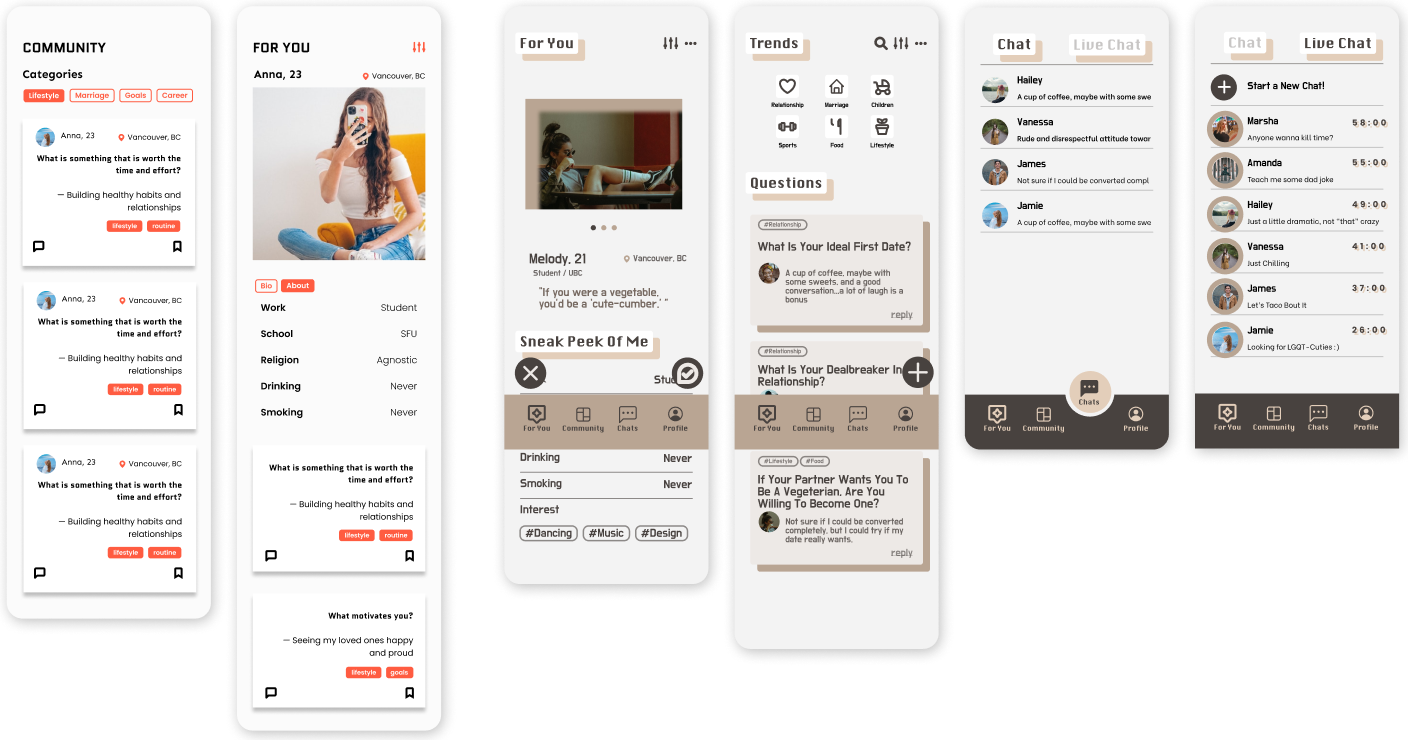 Other Lo-fi prototypes with a red as a highlighted colour and brown themed design