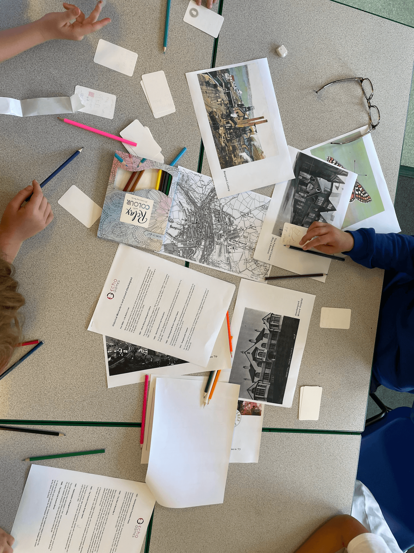Pupils working on their Timeline game