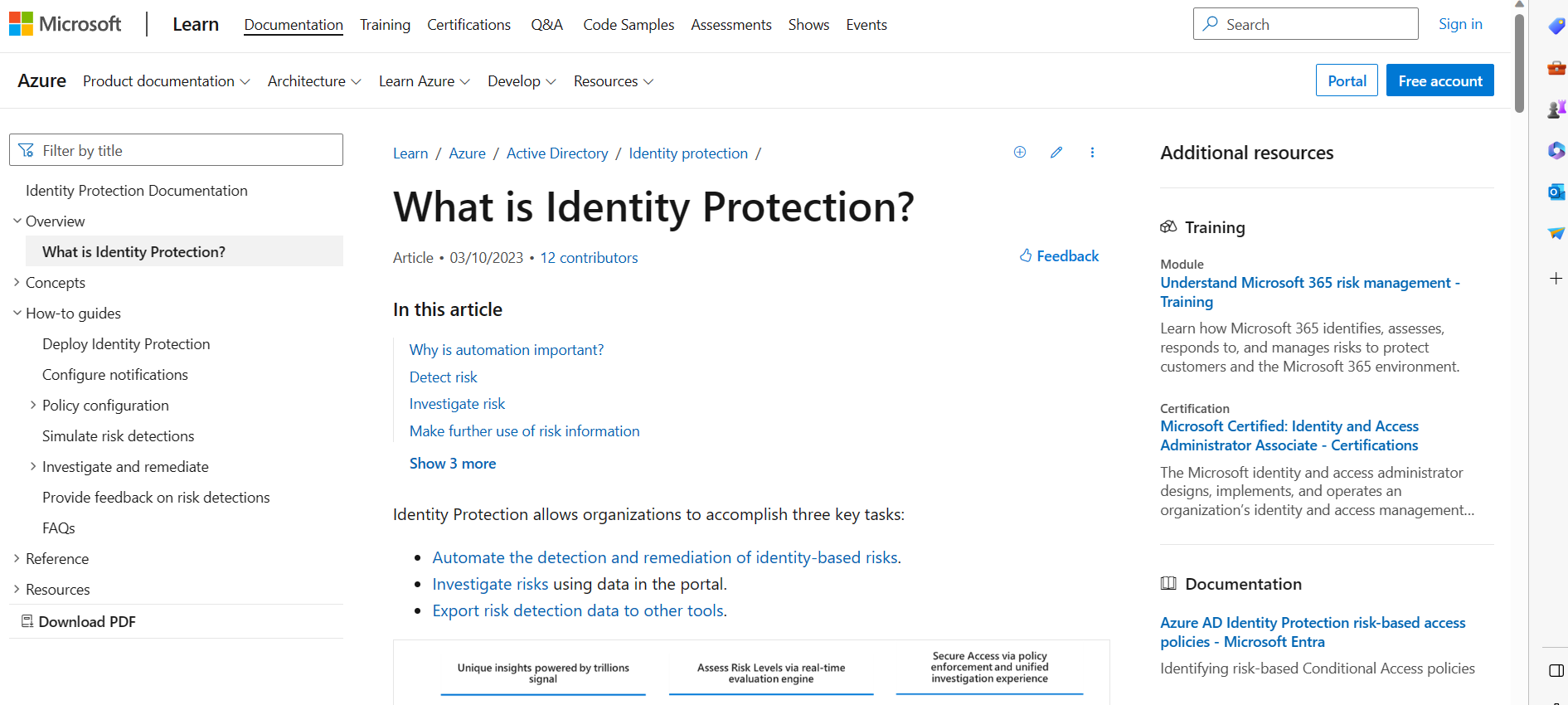 Image of Azure’s Identity Protection page, explaining what is identity protection