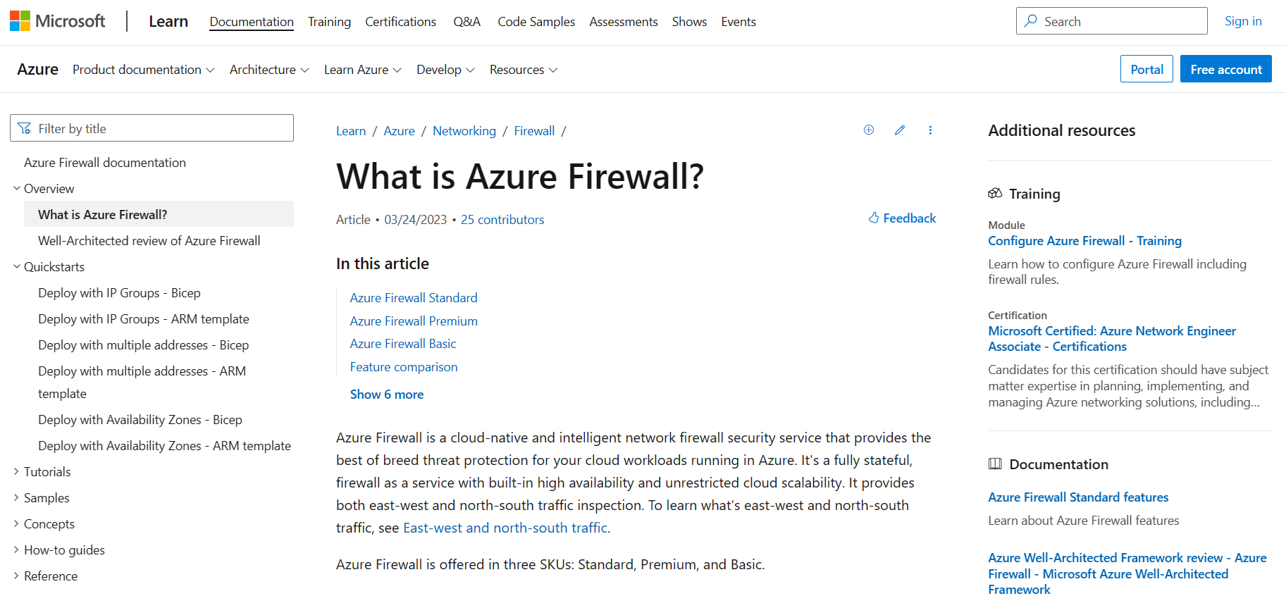 Image of Azure Firewall page, explaining what is Azure Firewall