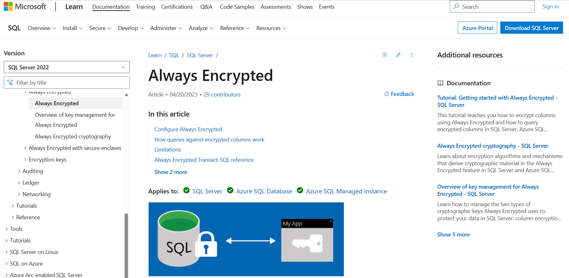 Image of Azure Always Encrypted page, explaining how it works