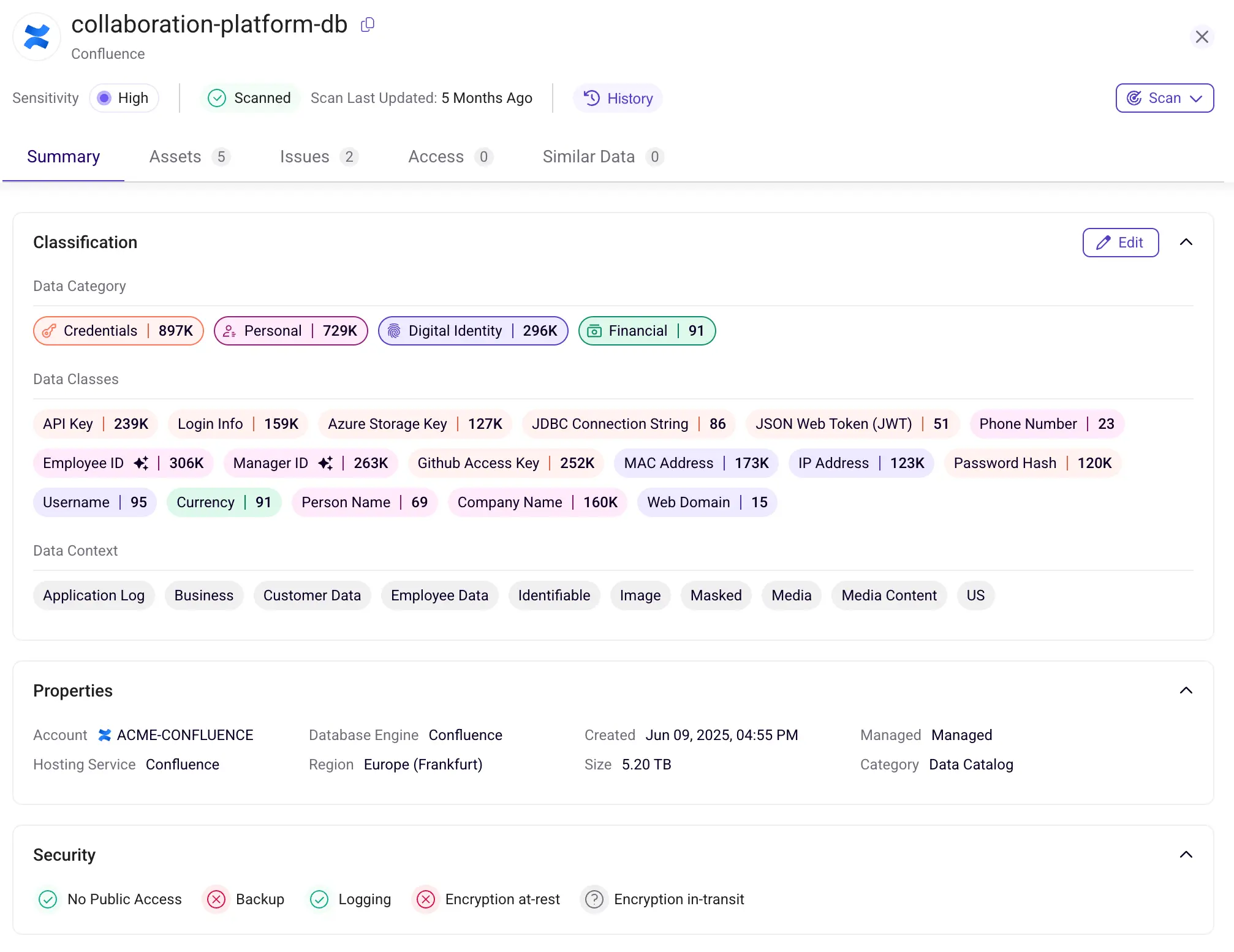 Collaboration Platform DB - Jira issue screenshot (with sensitive content redacted) to visualize these three levels from the Demo env