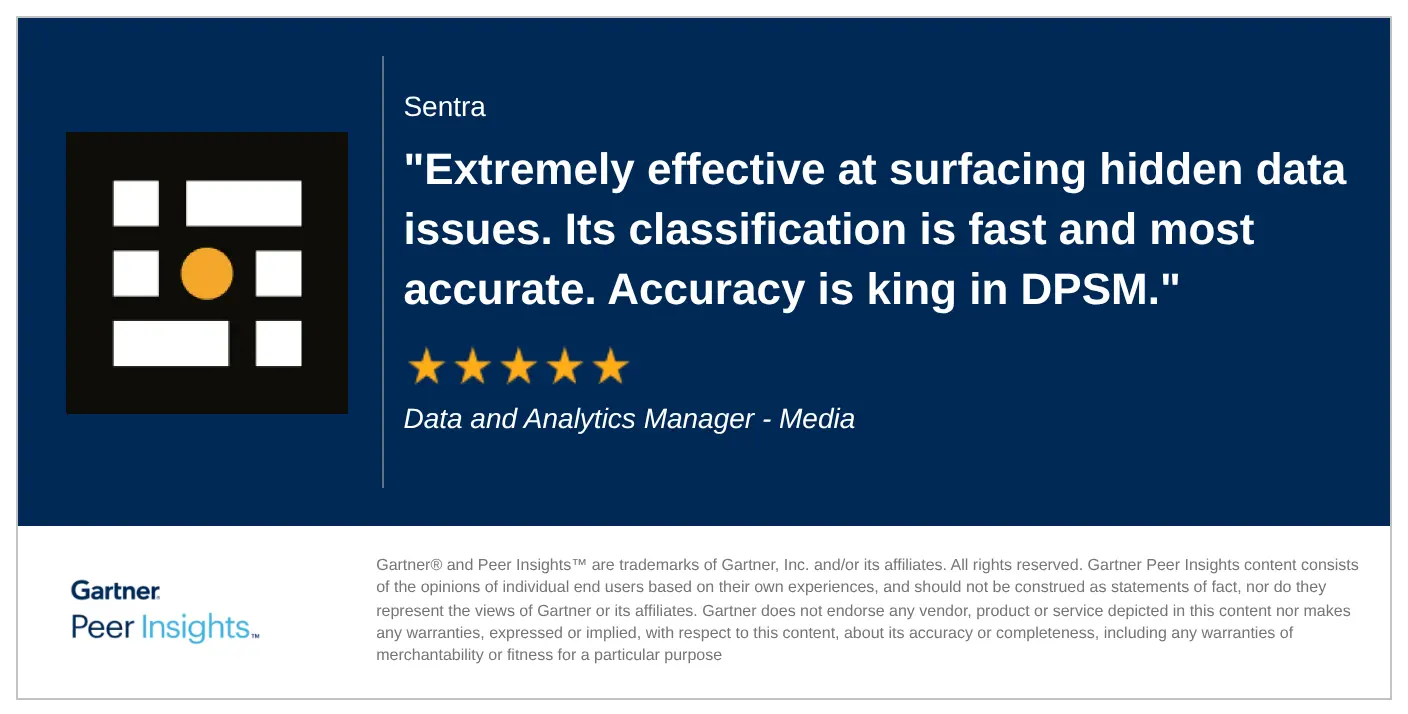 Gartner Review - Sentra received 5 stars