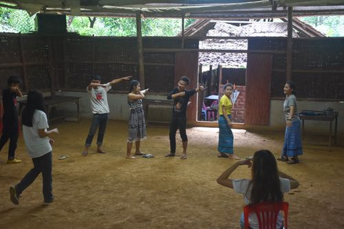 Students playing in a classroom
