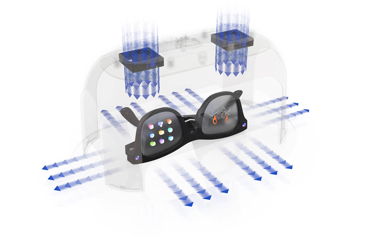 Smart drying cap for AI- and hearing glasses dry-glasses uv® airflow