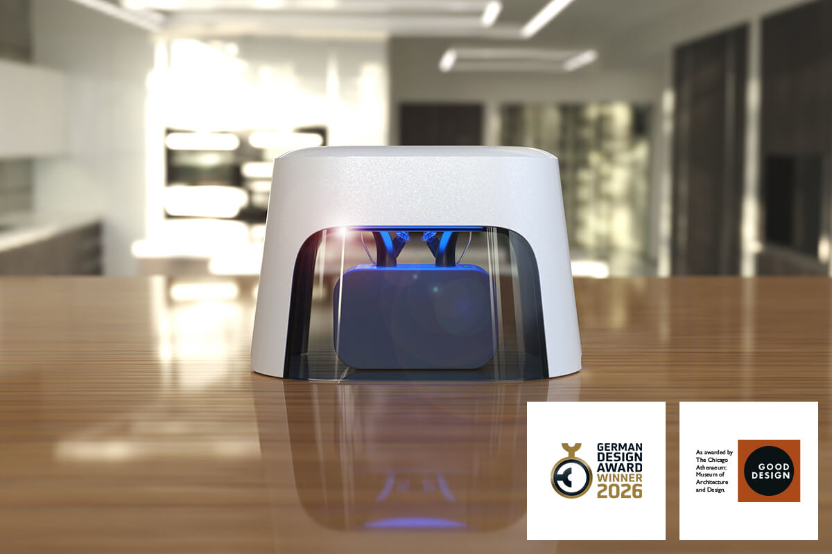 Smart dry box for all hearing aids dry-cap uv 4® front view in the kitchen