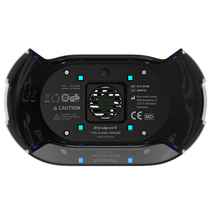Smarte Trockenbox für alle Hörsysteme dry-cap uv 4® von unten mit UV LEDs