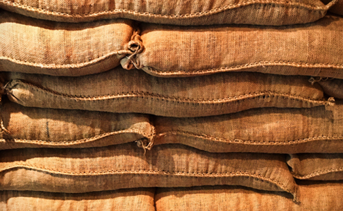 Bags containing coffee beans that were recently harvested