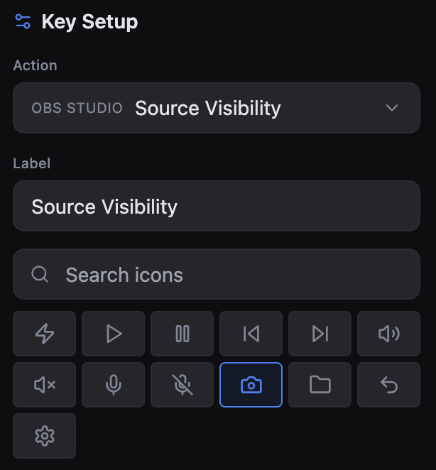 Icon Search UI from Deck Smith, an AI Stream Deck Profile Generator.