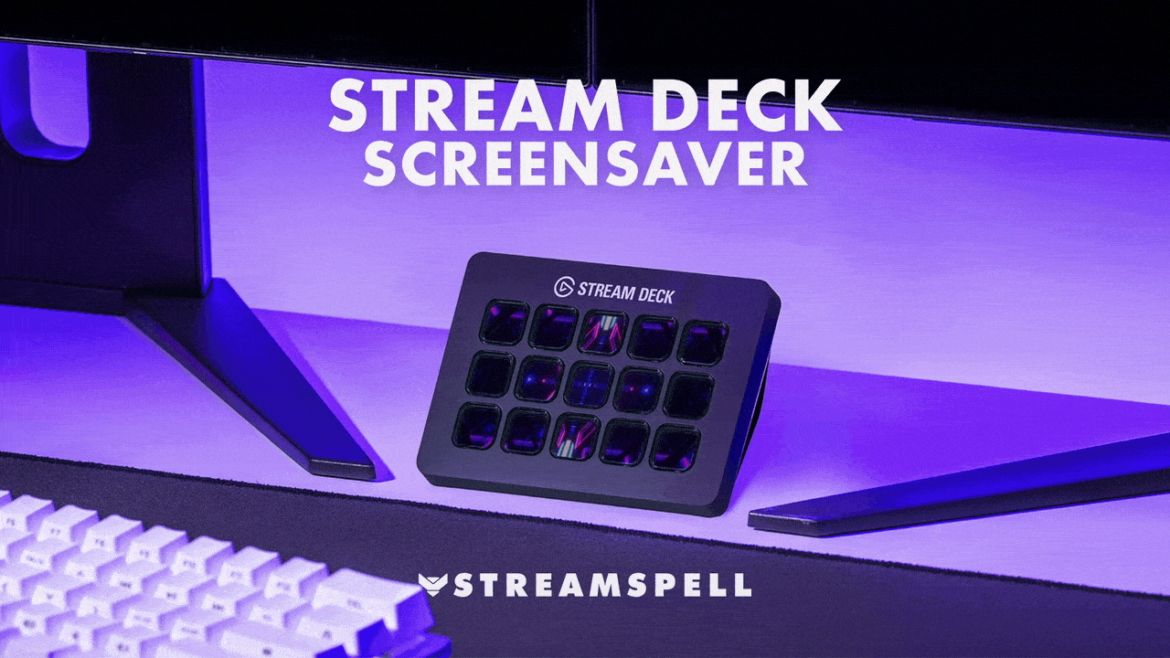 A Stream Deck Screensaver displaying a looping purple neon animation.