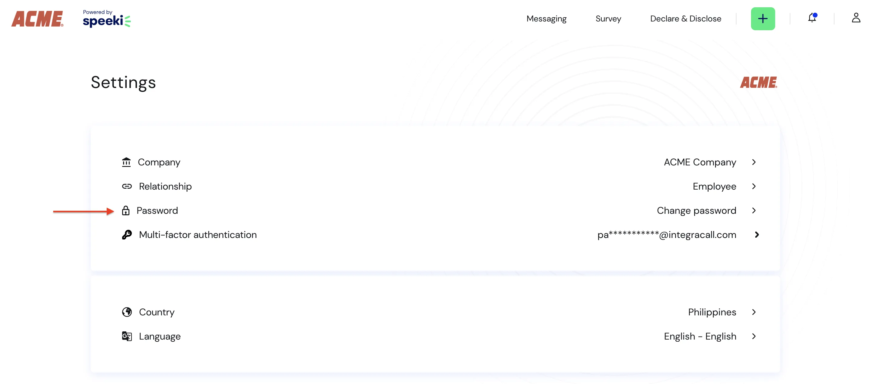 Web Portal Settings page