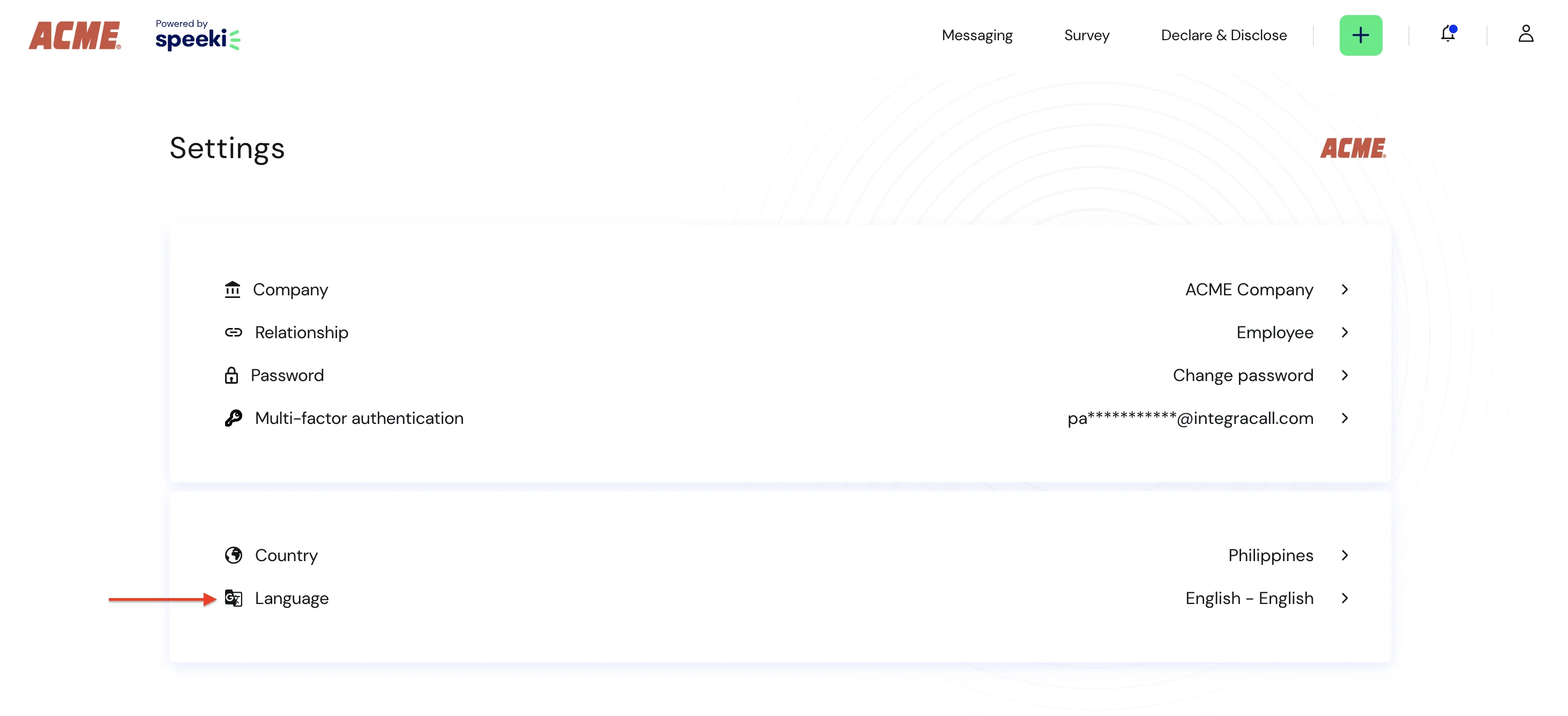 Web Portal Settings page