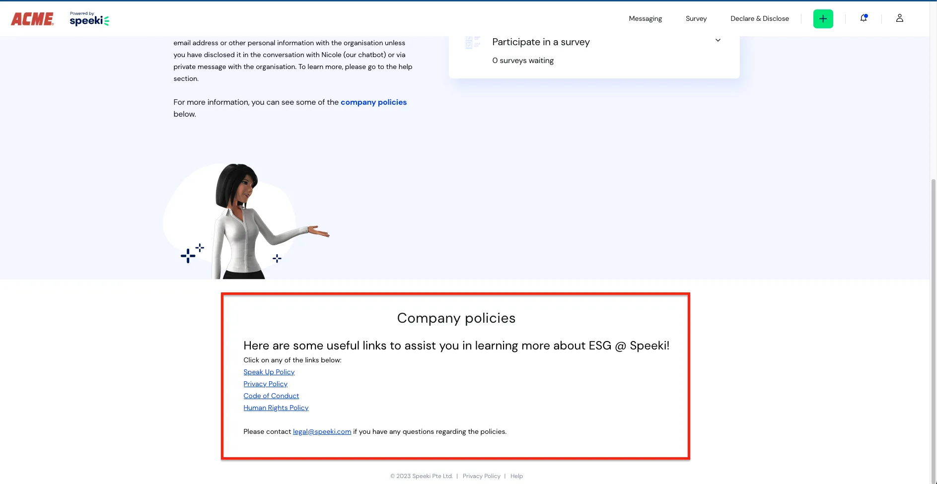 Web Portal Company policies section