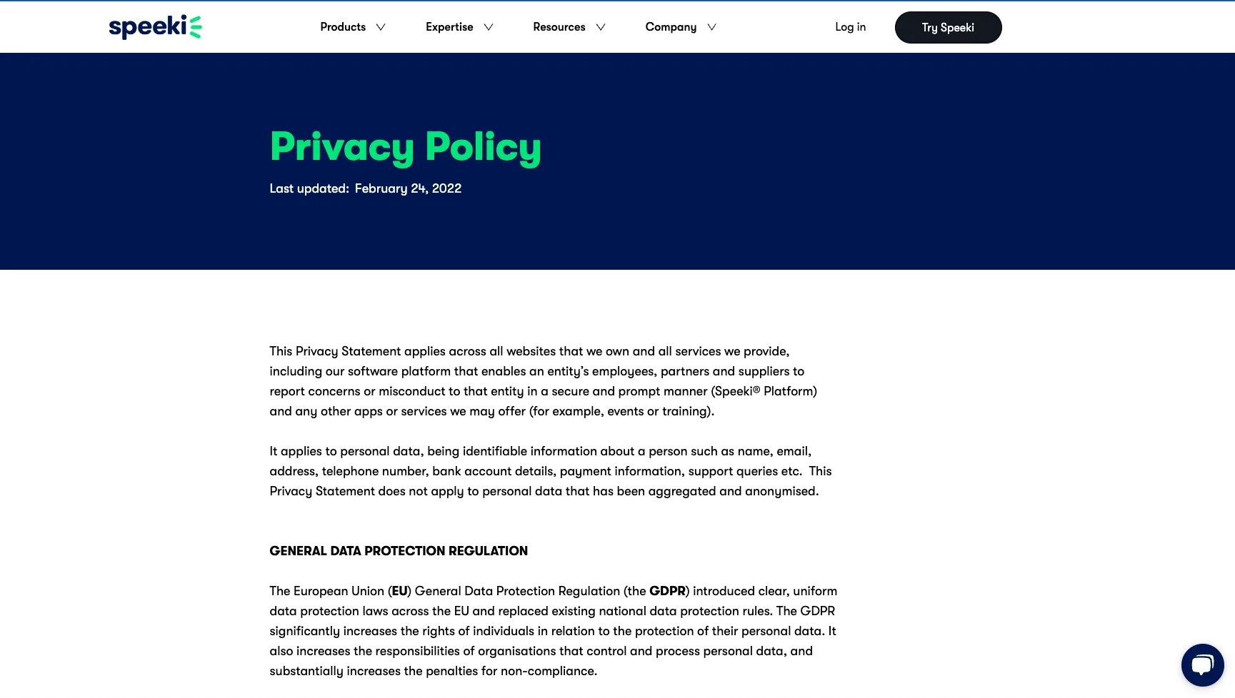 Speeki Privacy Policy page