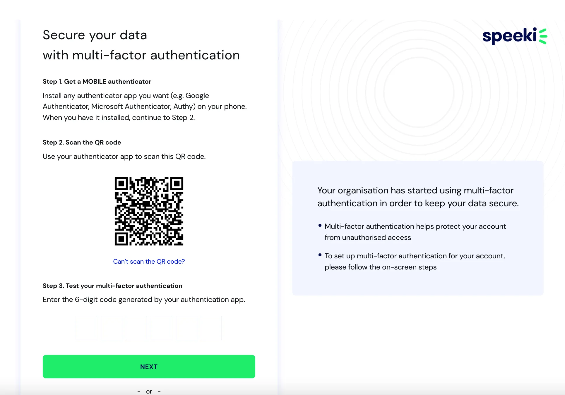 Setup MFA to your account in Speeki Platform