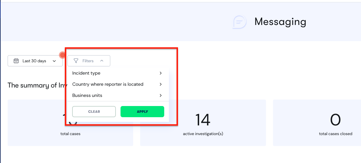 Case Manager Dashboard Filter