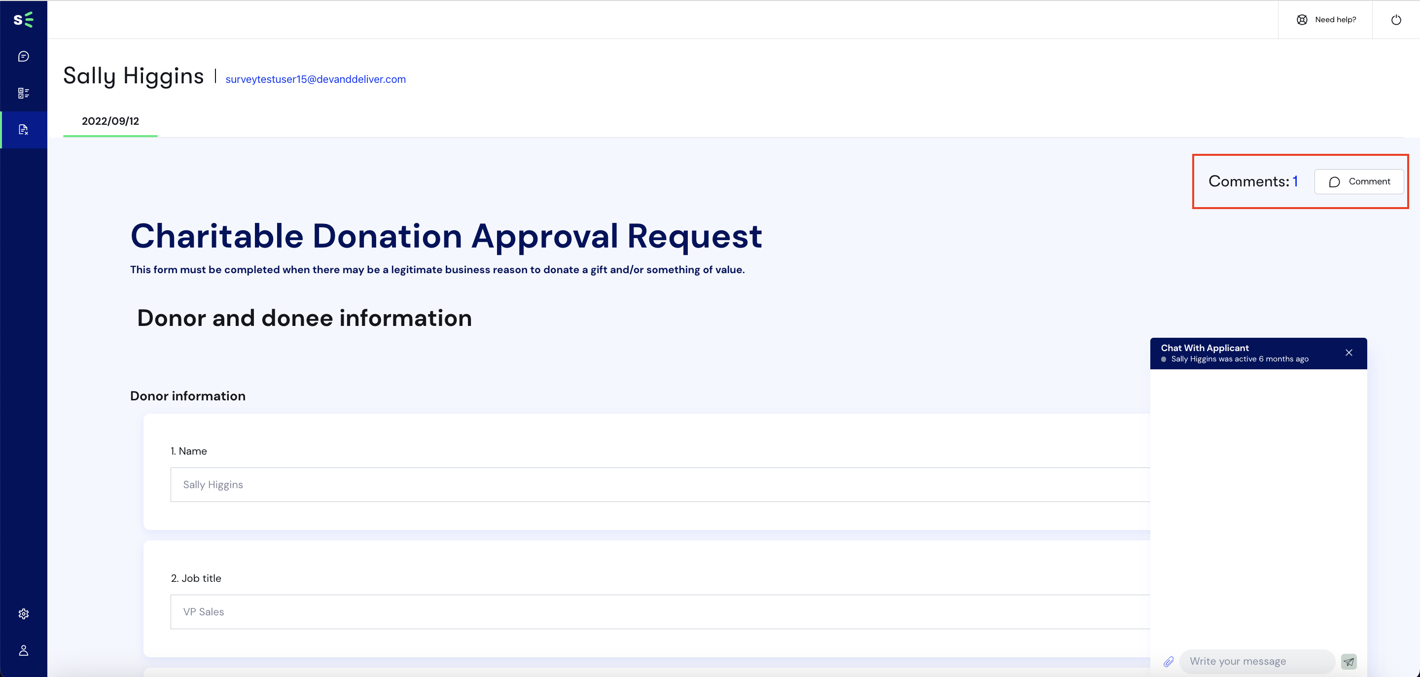 Utilisation de la fonction "Commentaires" dans le formulaire soumis par l'utilisateur de Declare & Disclose