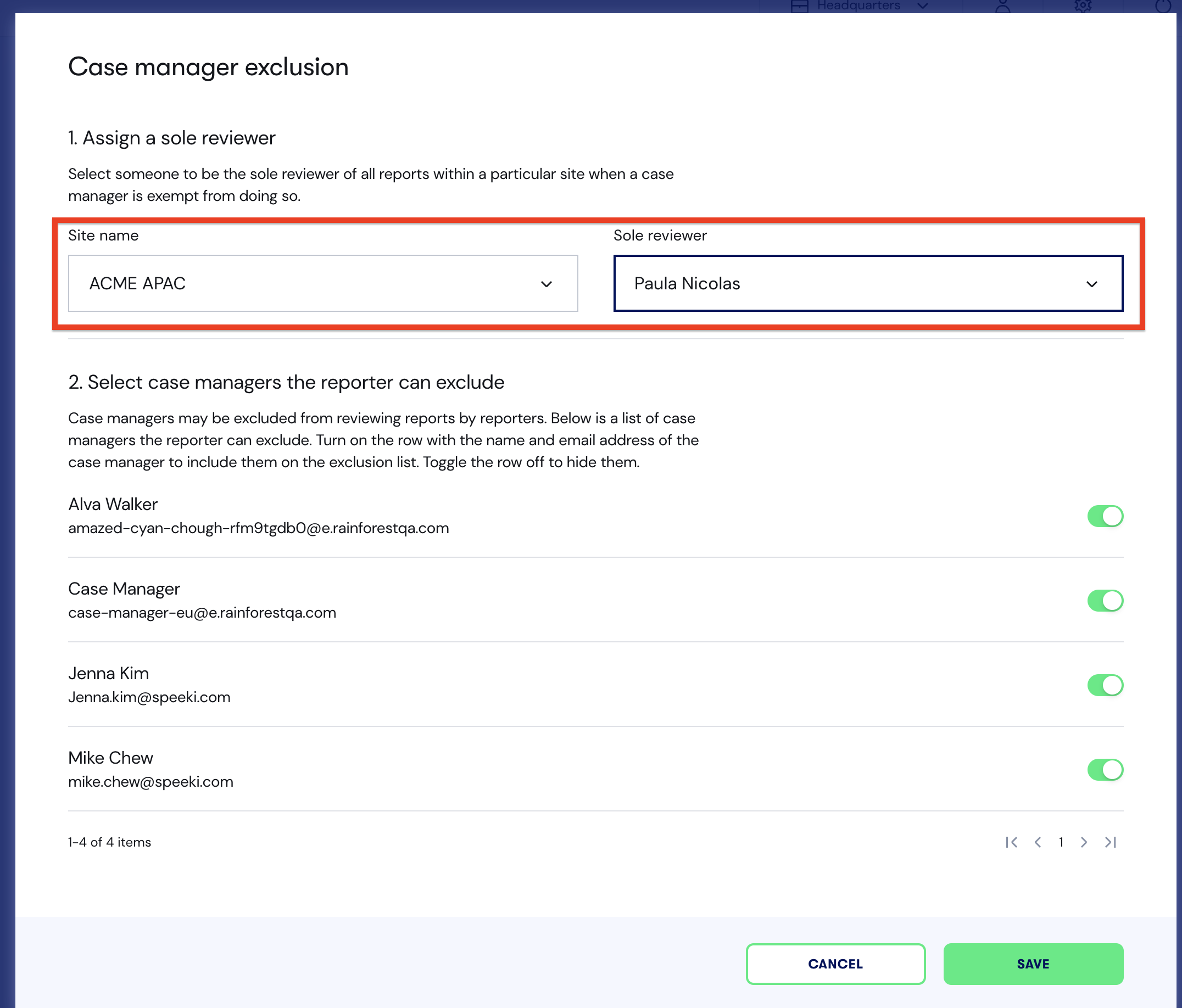 Setup Case manager exclusion