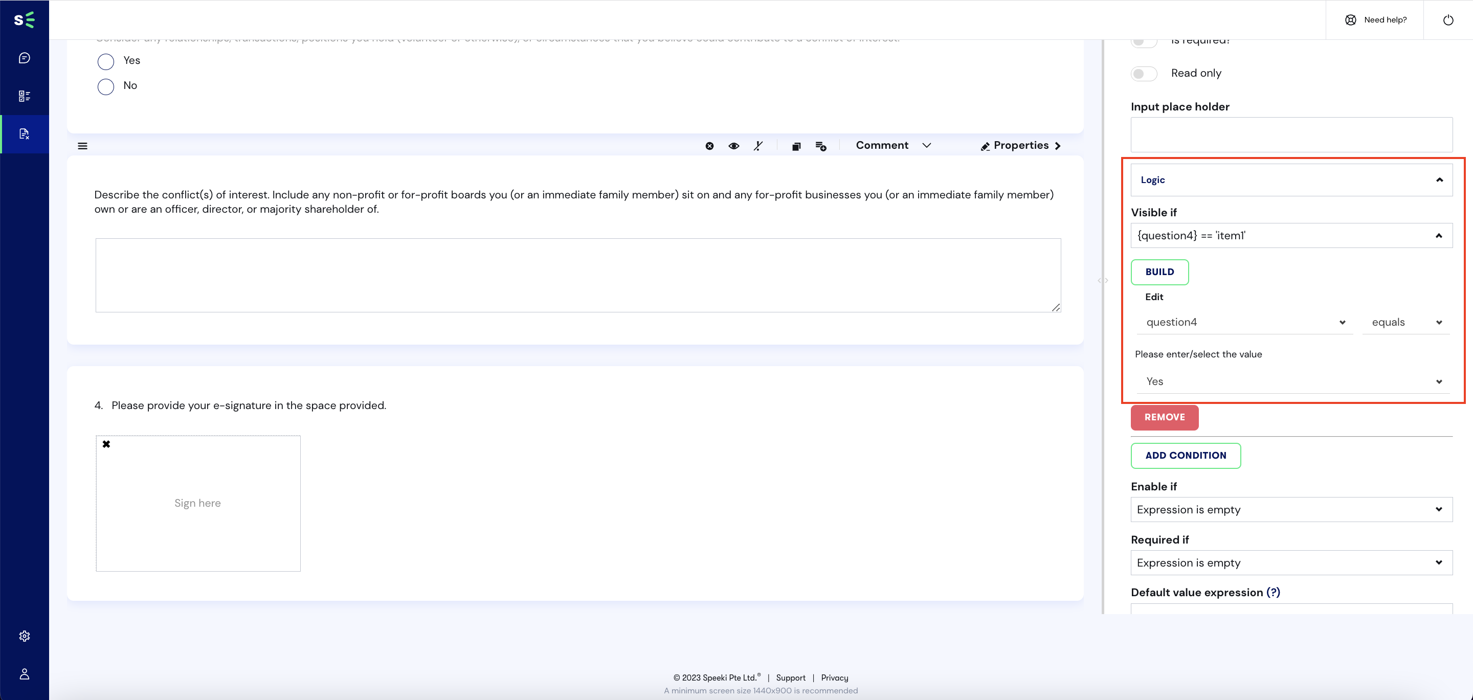 Creating conditional question type