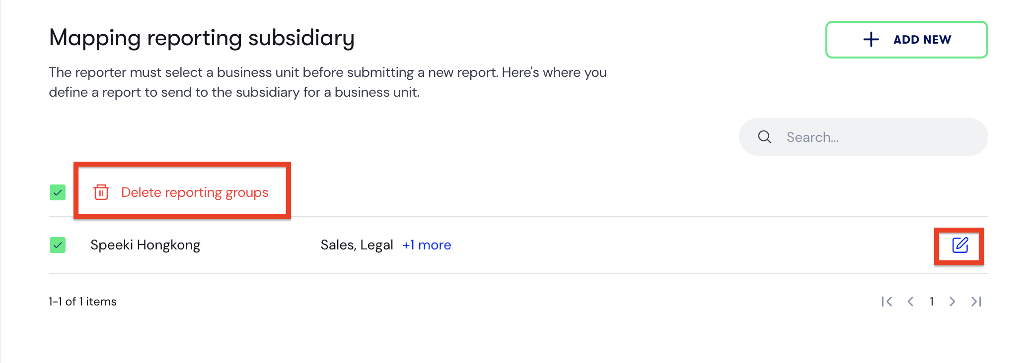 Delete reporting subsidiary groups