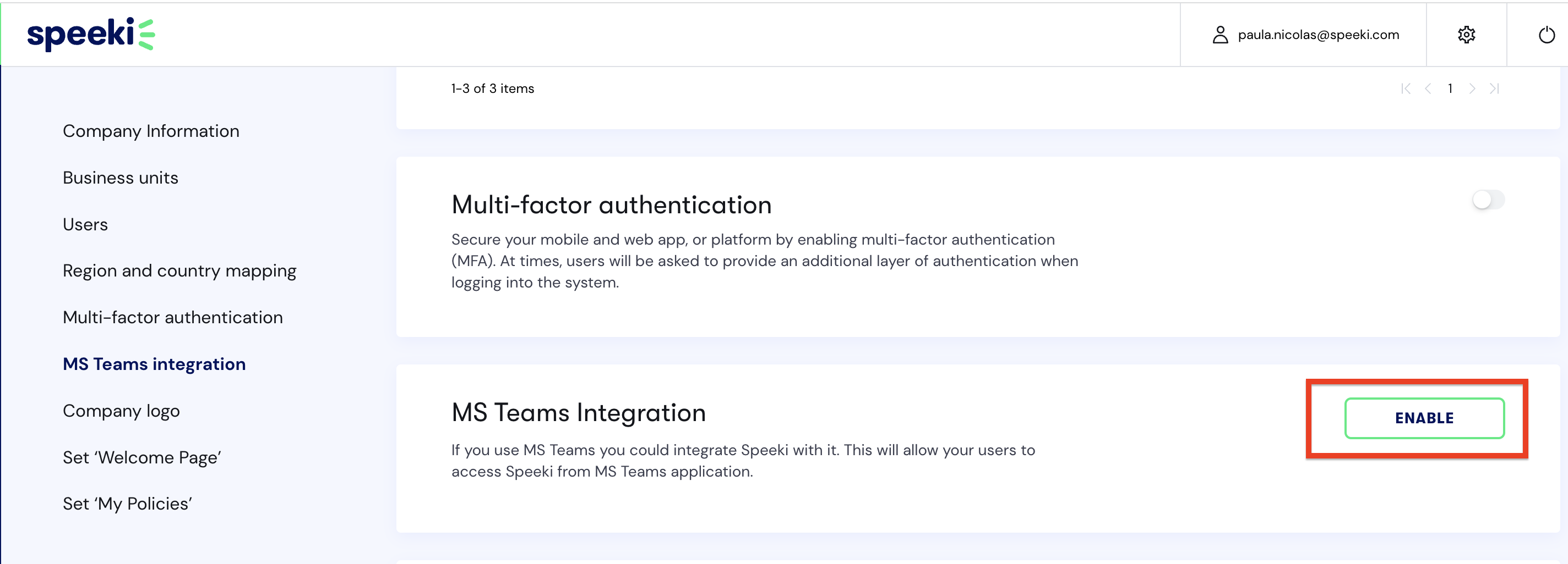 MS Teams-Integration in Unternehmenseinstellungen