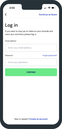Speeki Mobile app Login screen