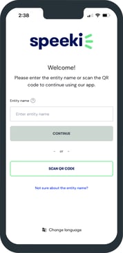 Speeki Mobile App welcome screen