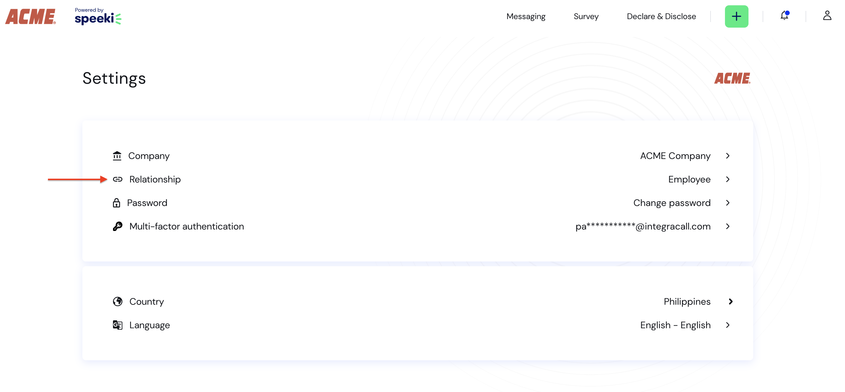 Web Portal Settings page