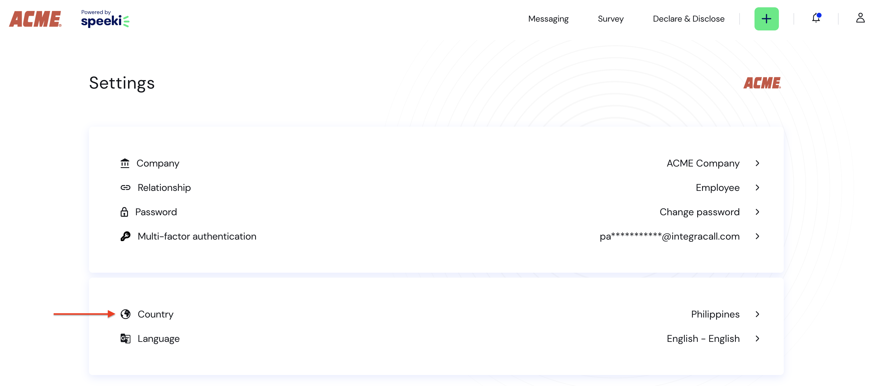 Web Portal Settings page