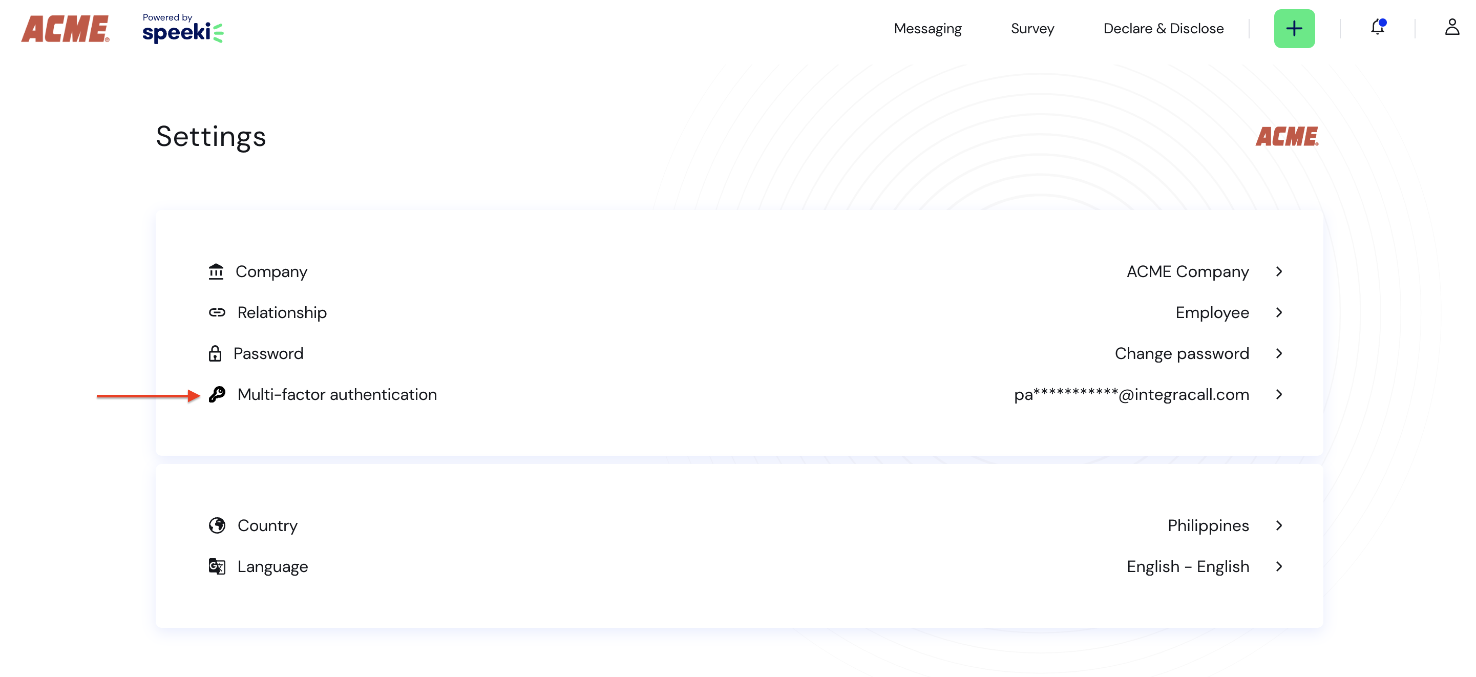 Web Portal Settings page