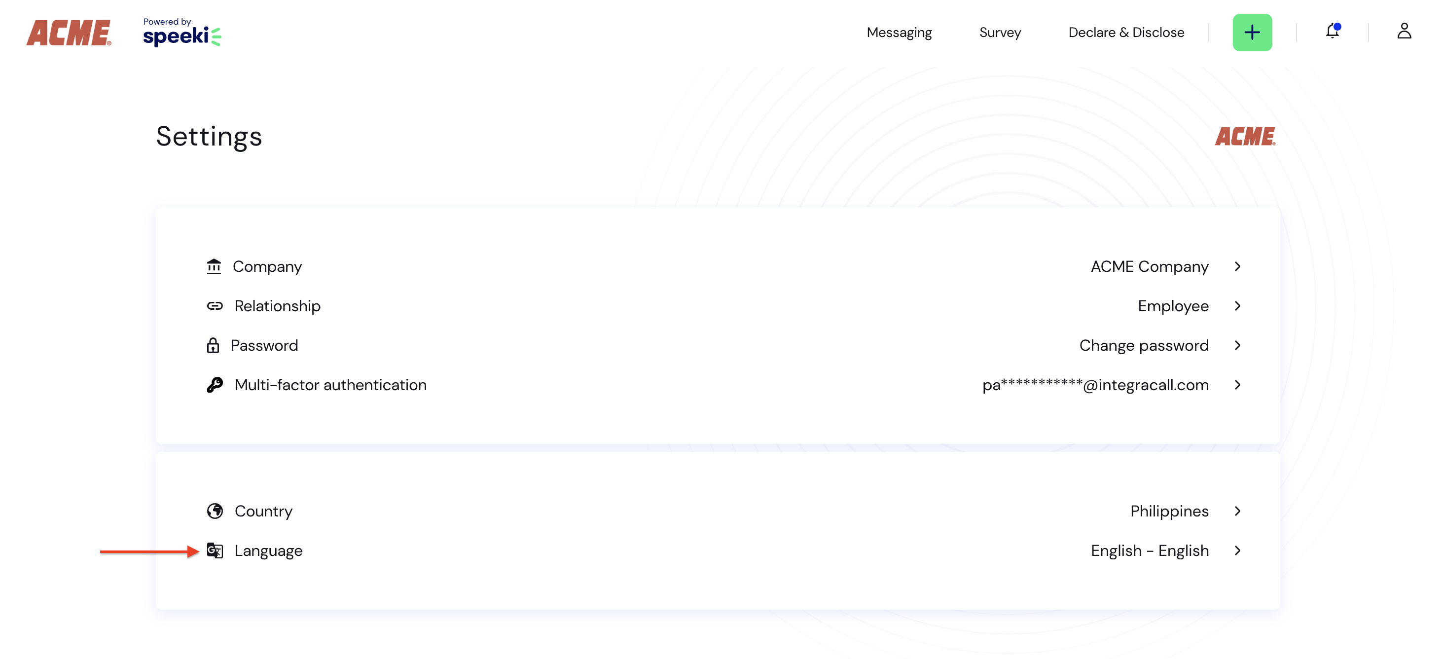 Web Portal Settings page