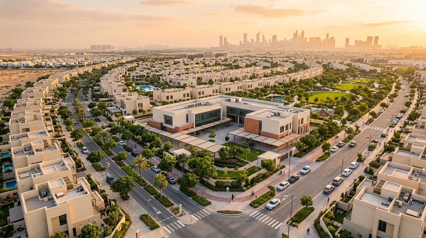 Residential area with family apartments near Pearl Wisdom School in Dubai