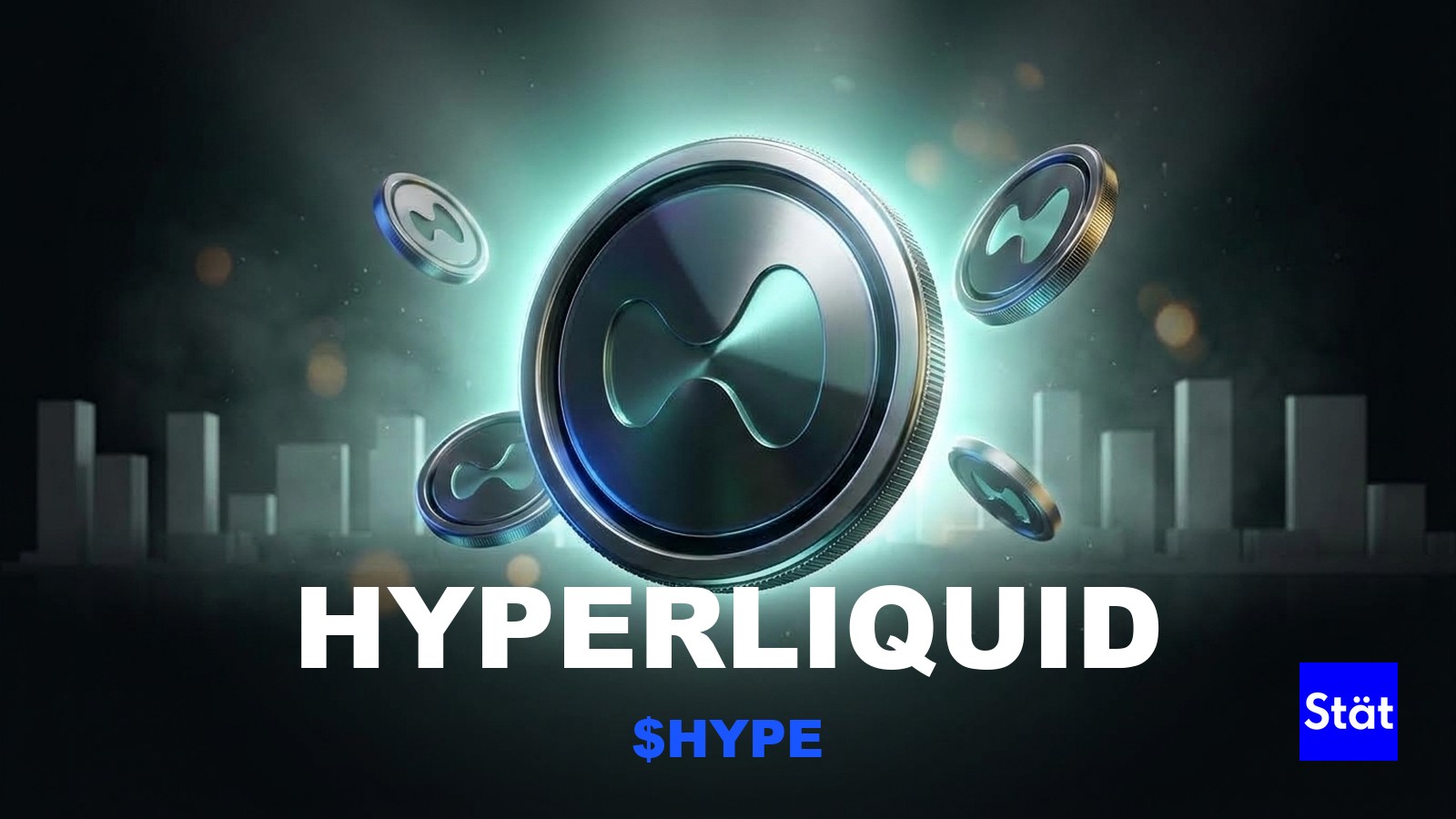 Hyperliquid ($HYPE) token cover card for a guide to using Hyperliquid, showing glossy 3D tokens over a Dubai skyline.