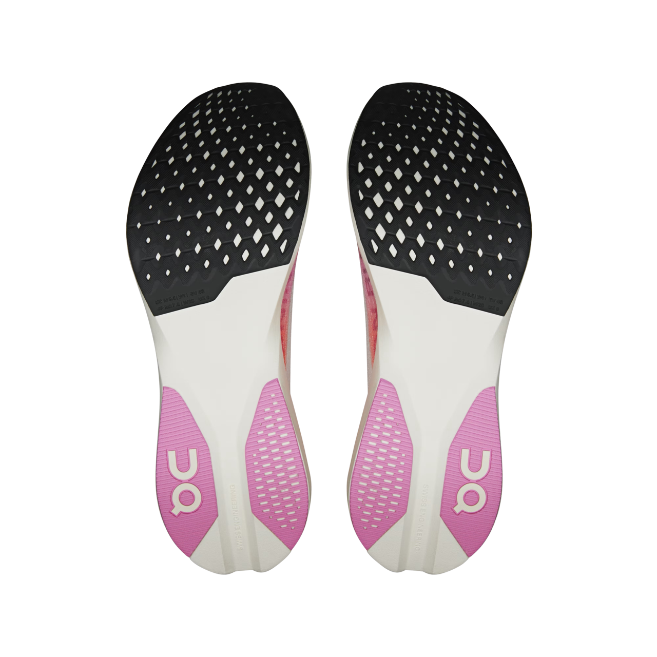 Bottom view of On Cloudboom Strike LS sole with Mission Grip rubber for superior traction and durability.
