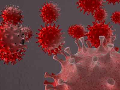 Close up of red virus particles