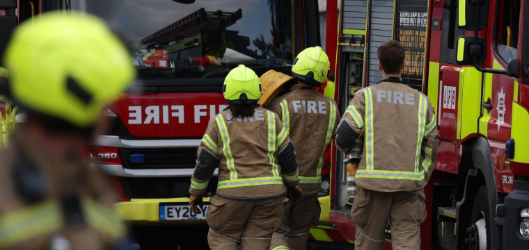 Firefighter crew and lorry 