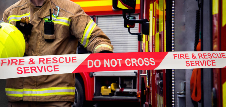 Firefighter crew and lorry 