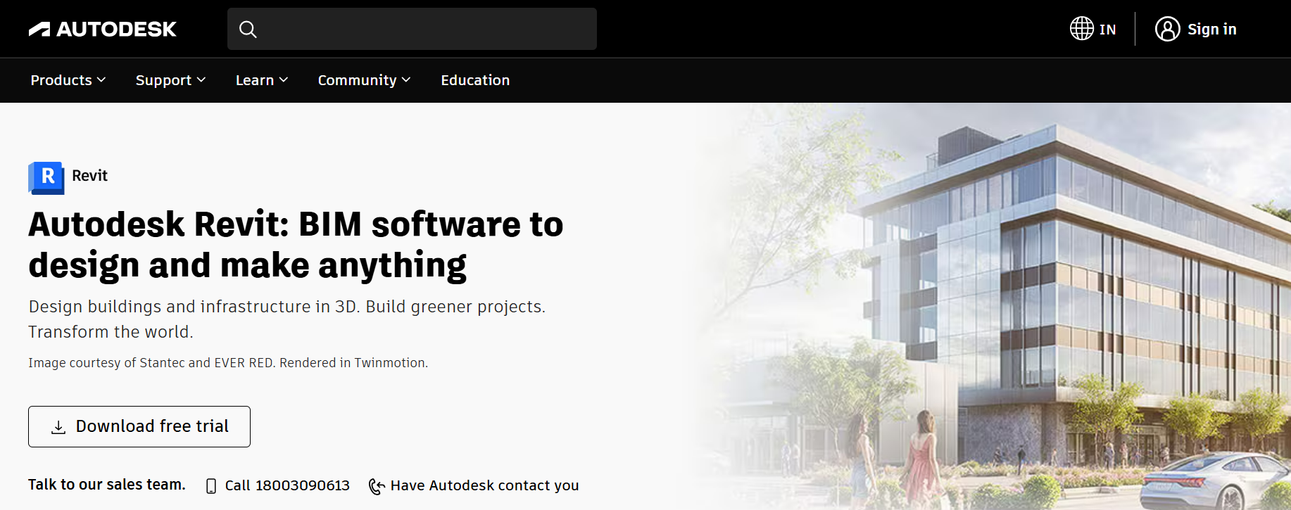 Hero section screenshot of revit website