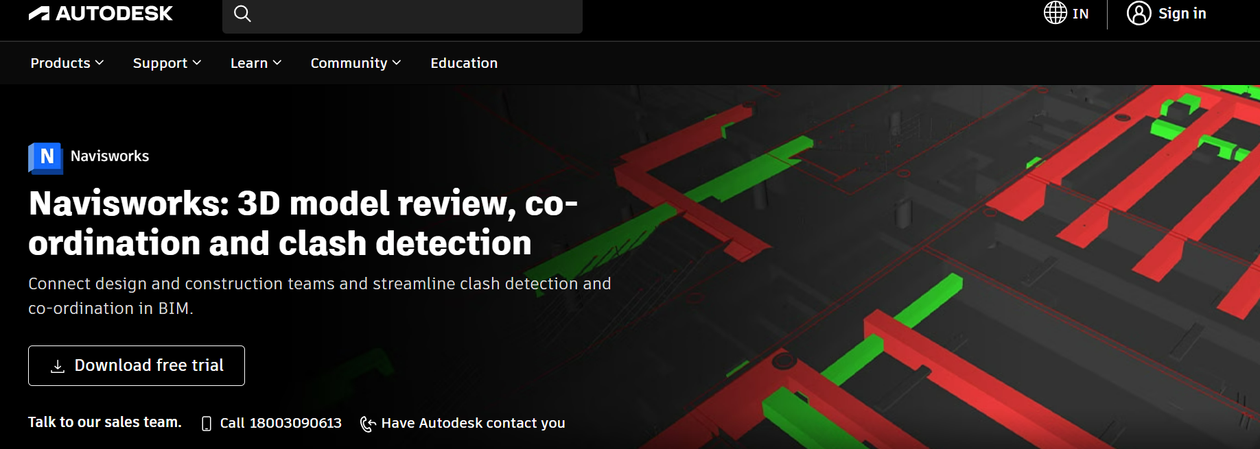 Hero section screenshot of navisworks website