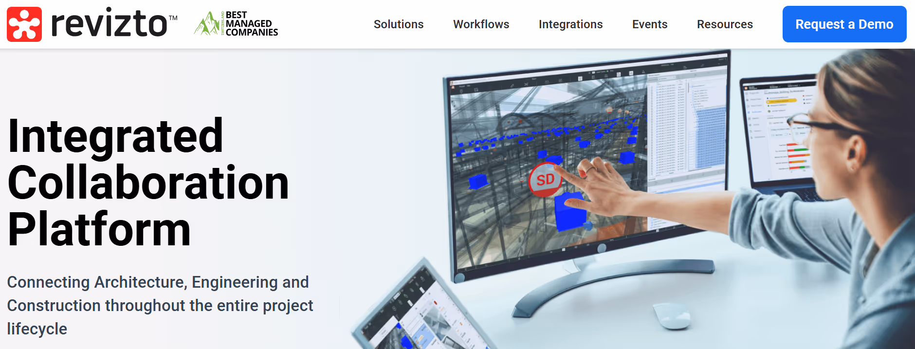 Hero section screenshot of revizto website