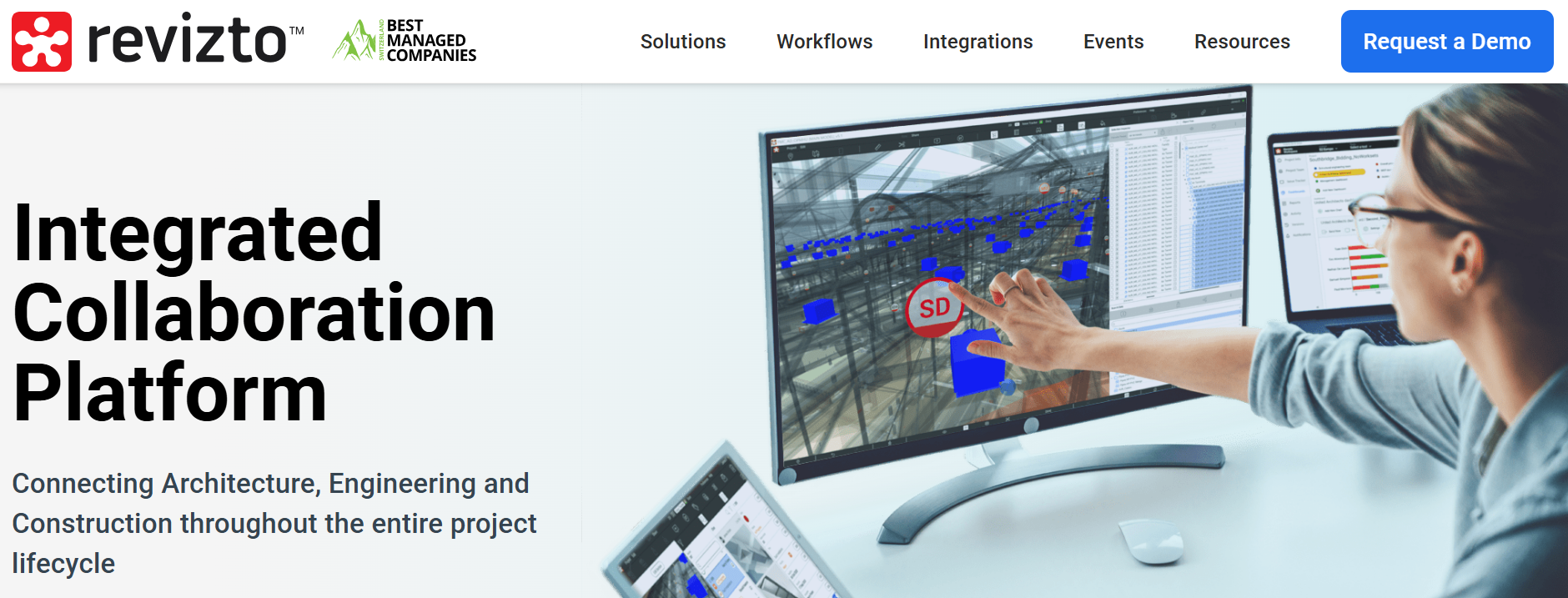 Hero section screenshot of revizto website