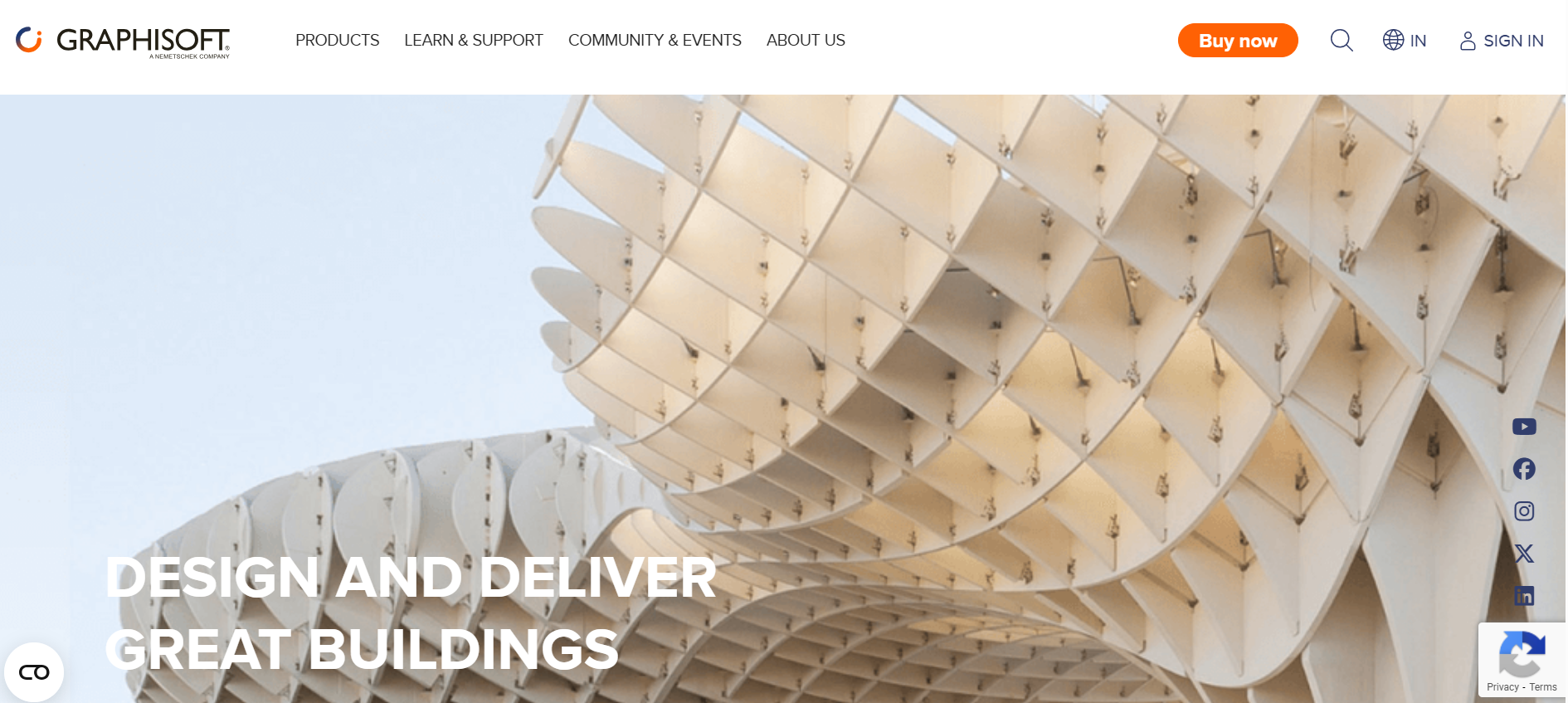 Hero section screenshot of archicad website