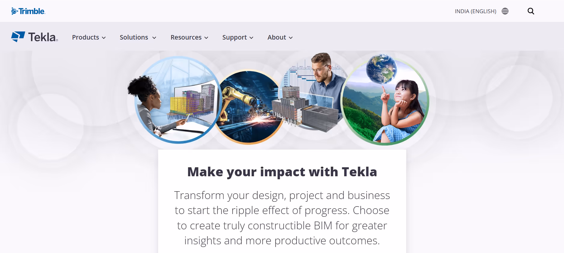 Hero section screenshot of tekla website