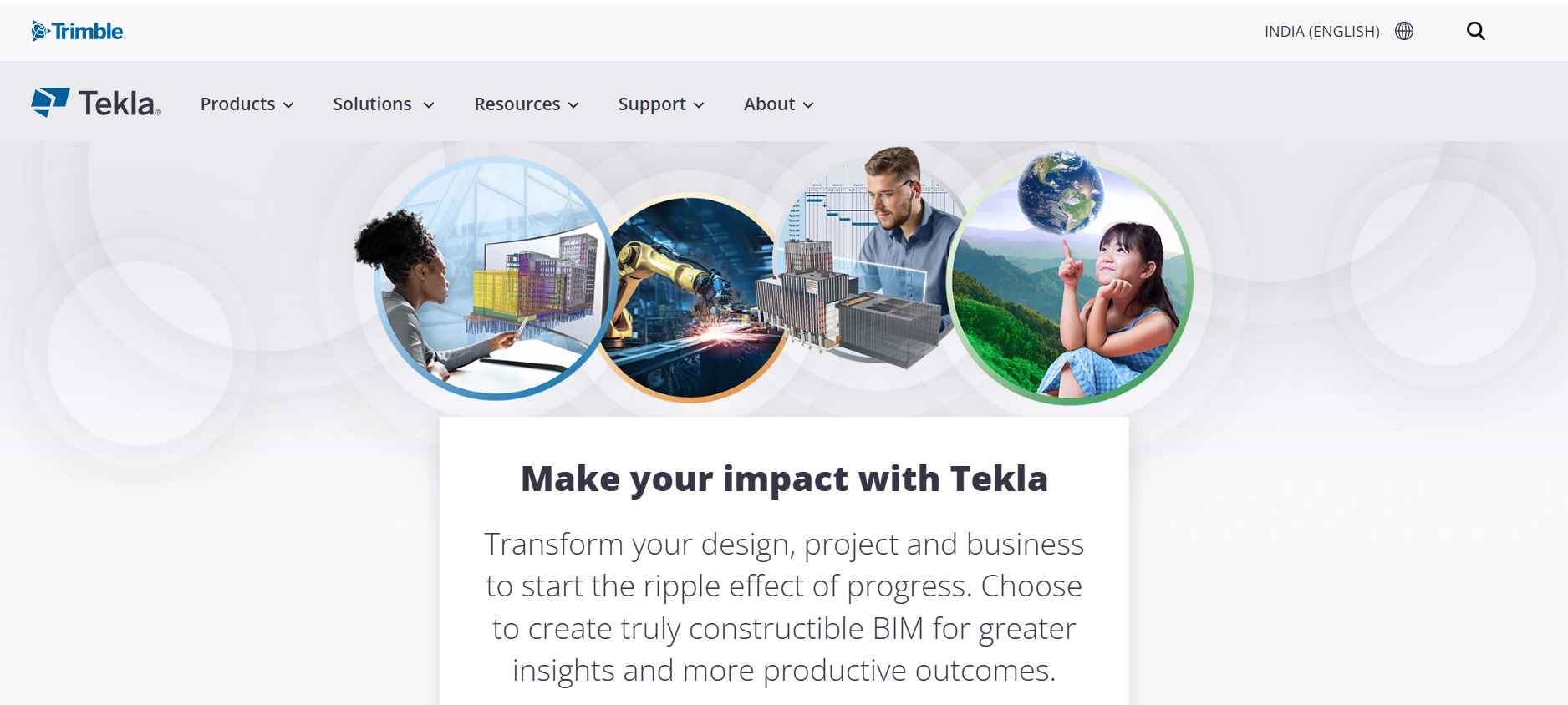 Hero section screenshot of tekla website