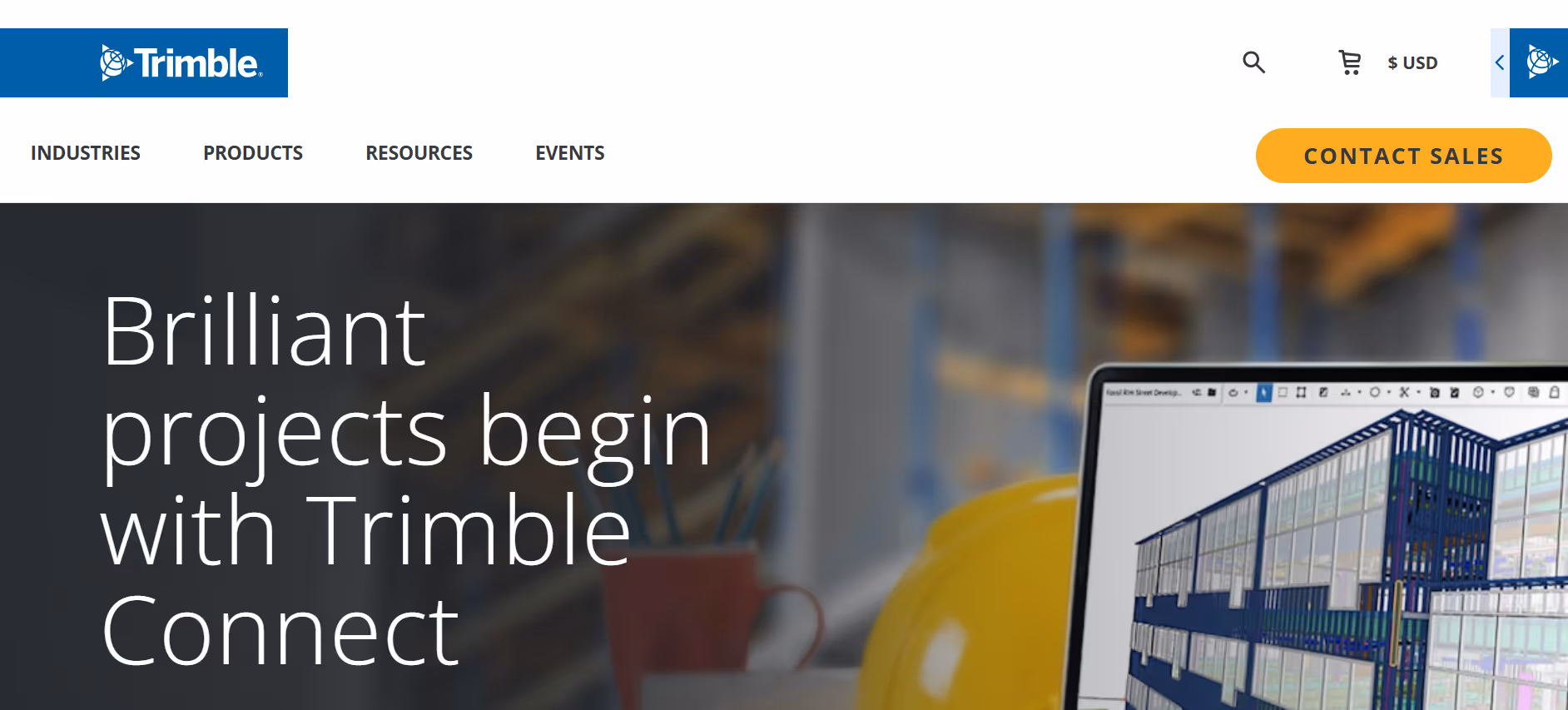 Hero section screenshot of trimble website