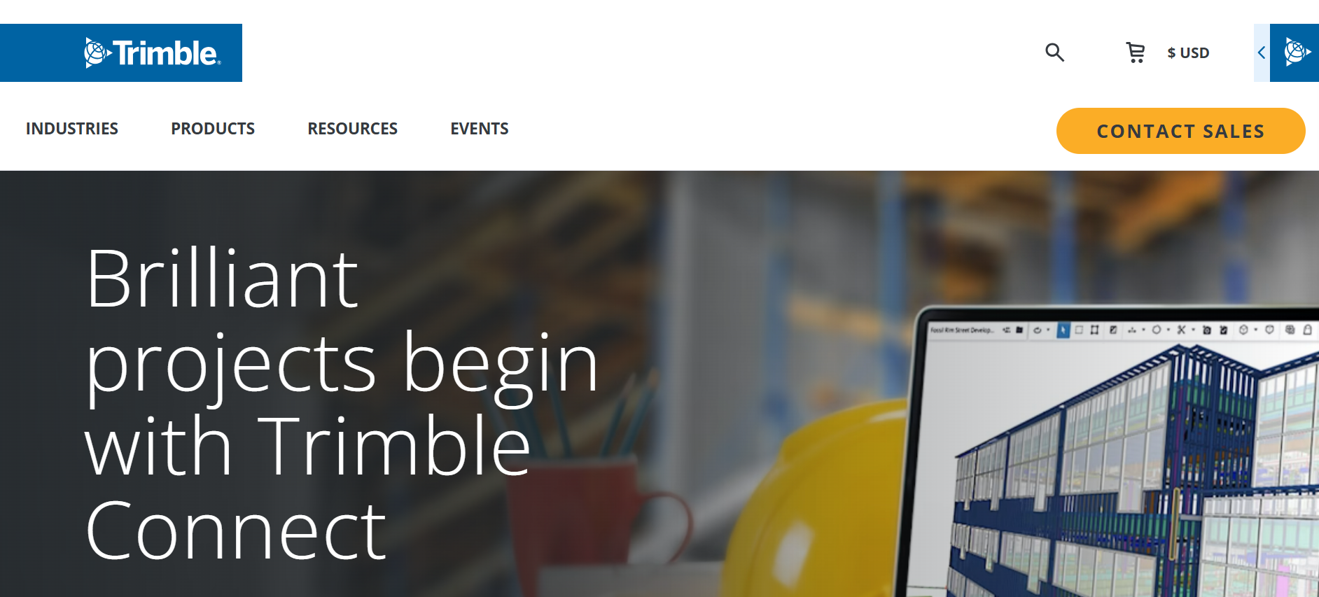 Hero section screenshot of trimble website