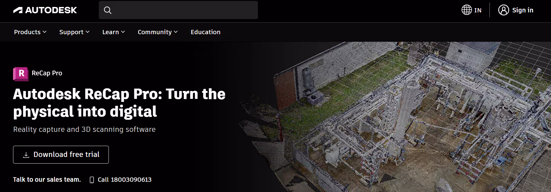 Hero section screenshot of autodesk recap website