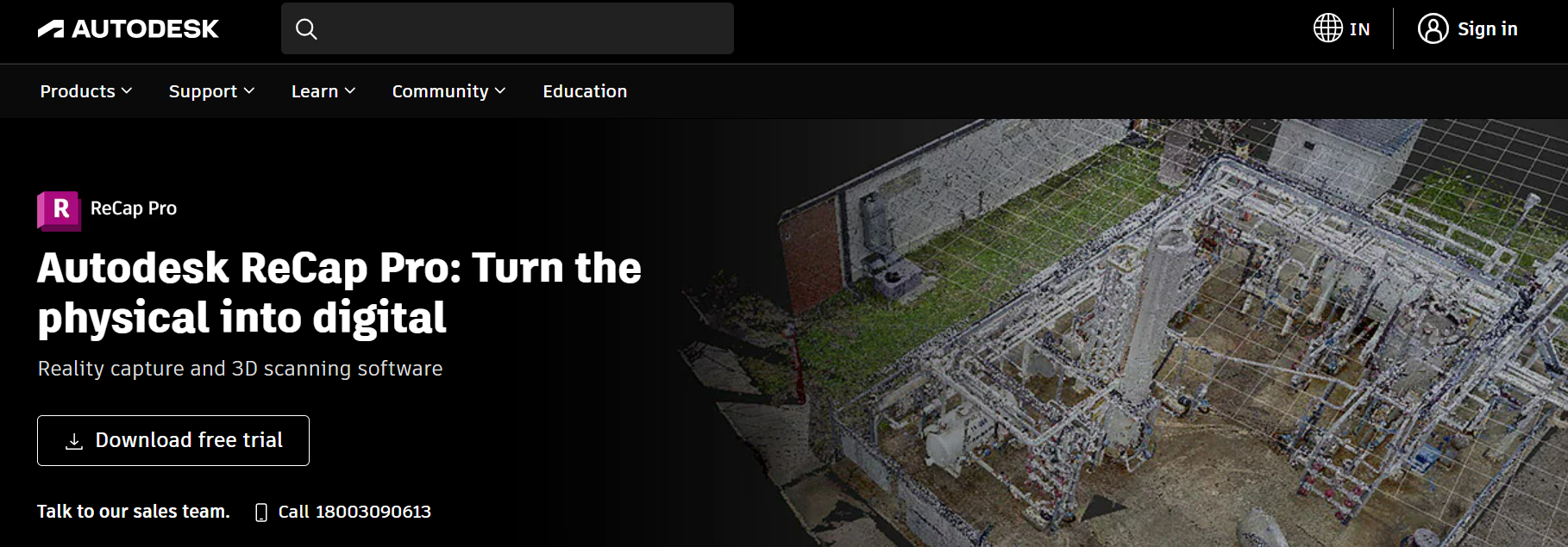 Hero section screenshot of autodesk recap website