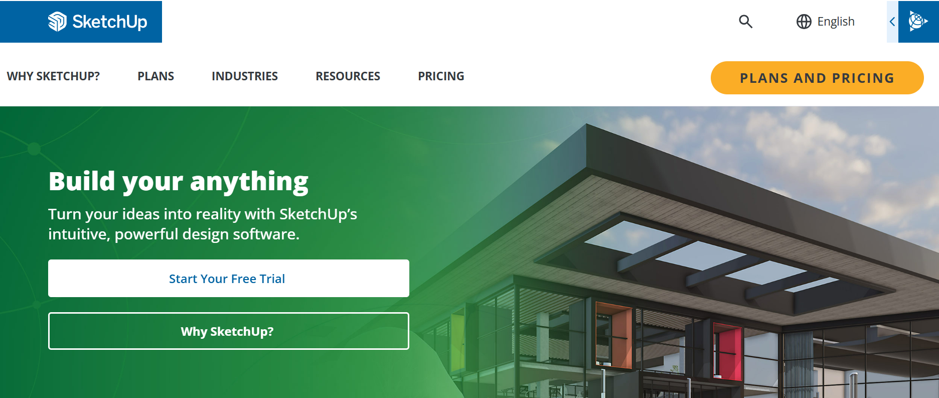 Hero section screenshot of sketchup website