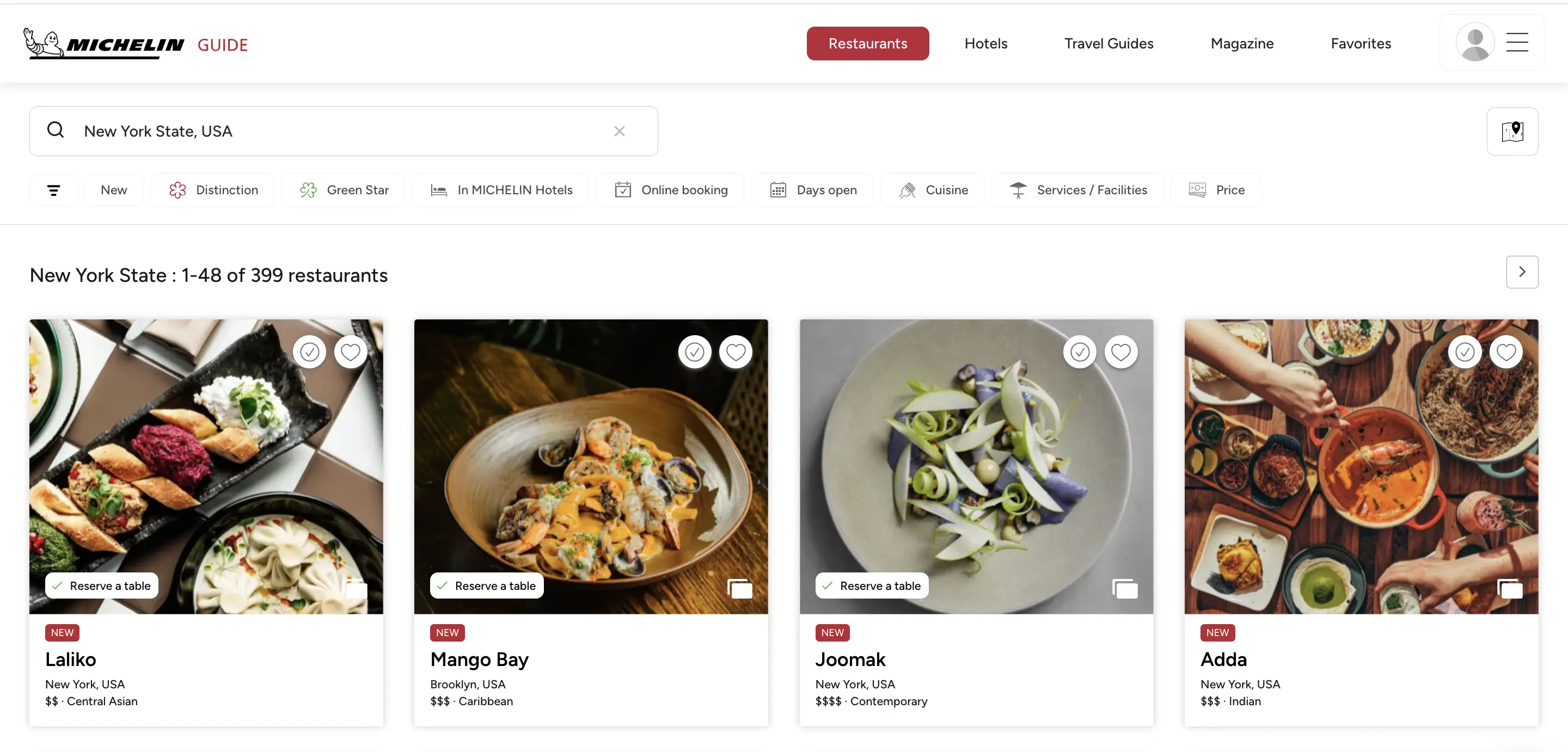 部分曼哈顿新增米其林指南入选餐厅，Laliko，Mango Bay，Joomak，Adda